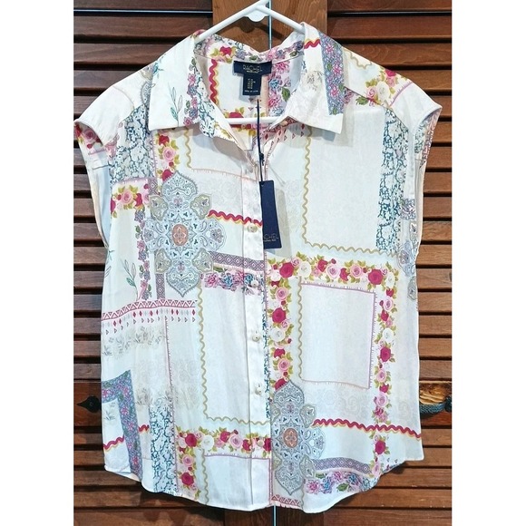 RACHEL Rachel Roy Top Women Size Medium Button Up Shirt Boho Floral Cottage - Picture 1 of 8